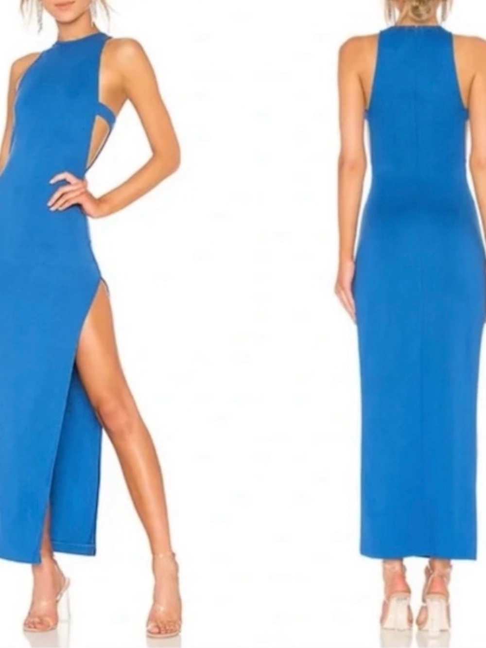 NBD Revolve Cobalt Blue Sleeveless Maxi Dress High Side Slit and Side Cut Out